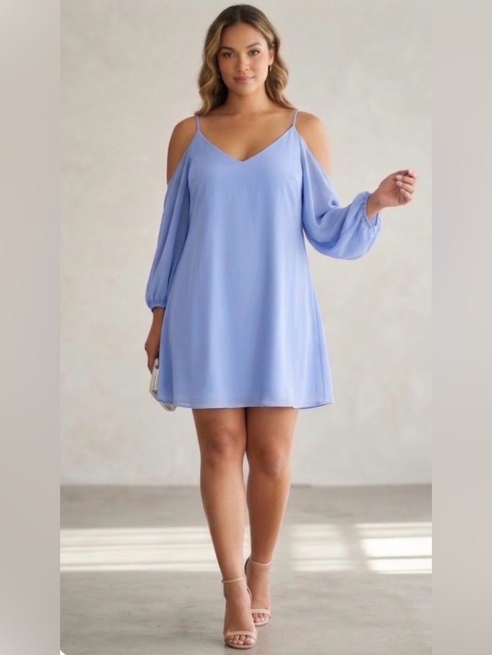 Naked Zebra Blue Off-Shoulder Flowy Dress